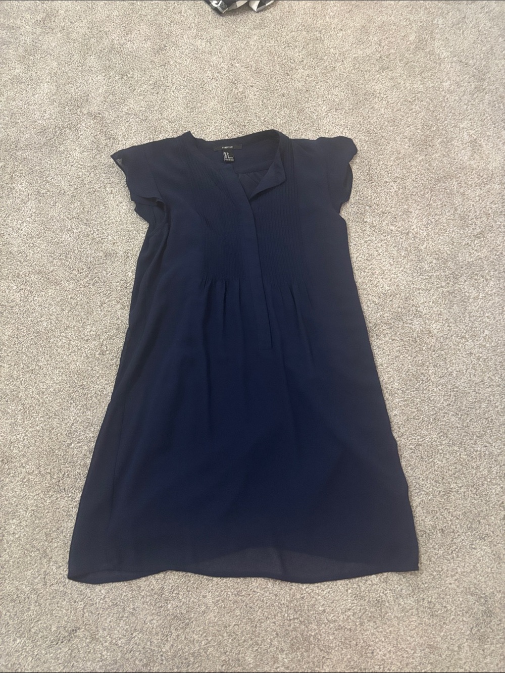 Forever 21 Navy Short Sleeve Pleated Shift Dress